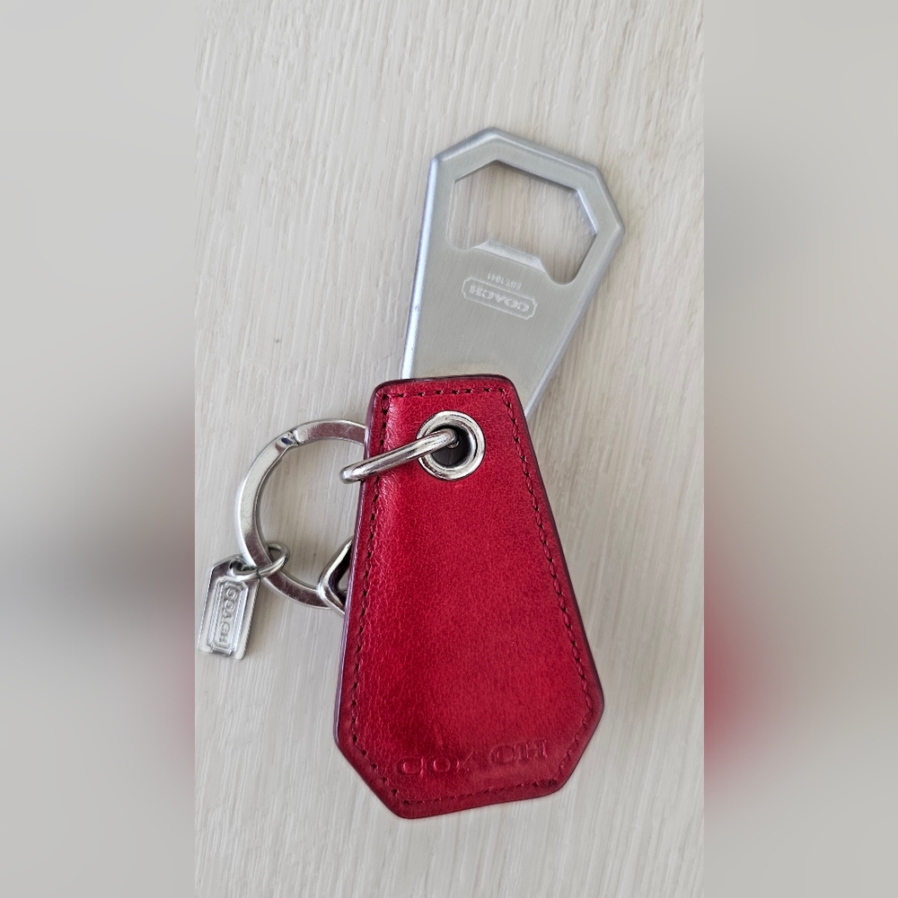 Coach Red Leather Keychain with Bottle Opener